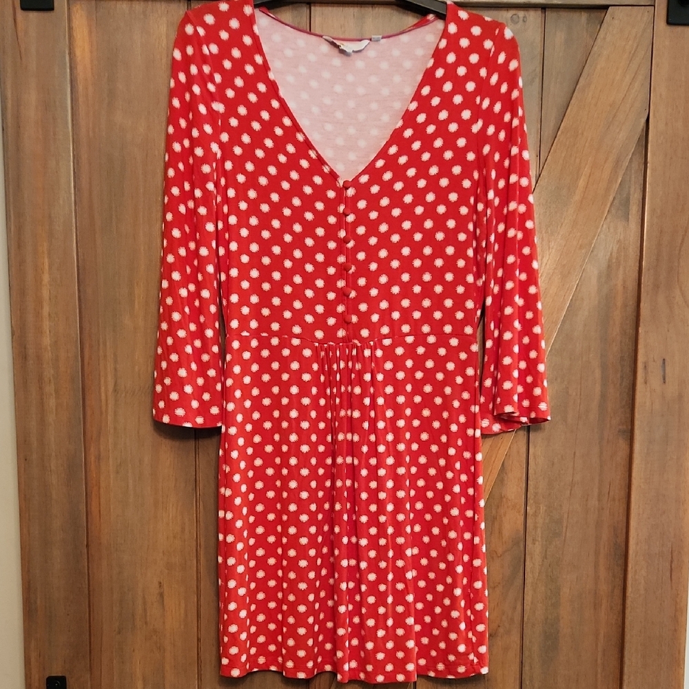 Boden Sabina Scarlett Red White Starburst Print Jersey Dress Womens Size 6R